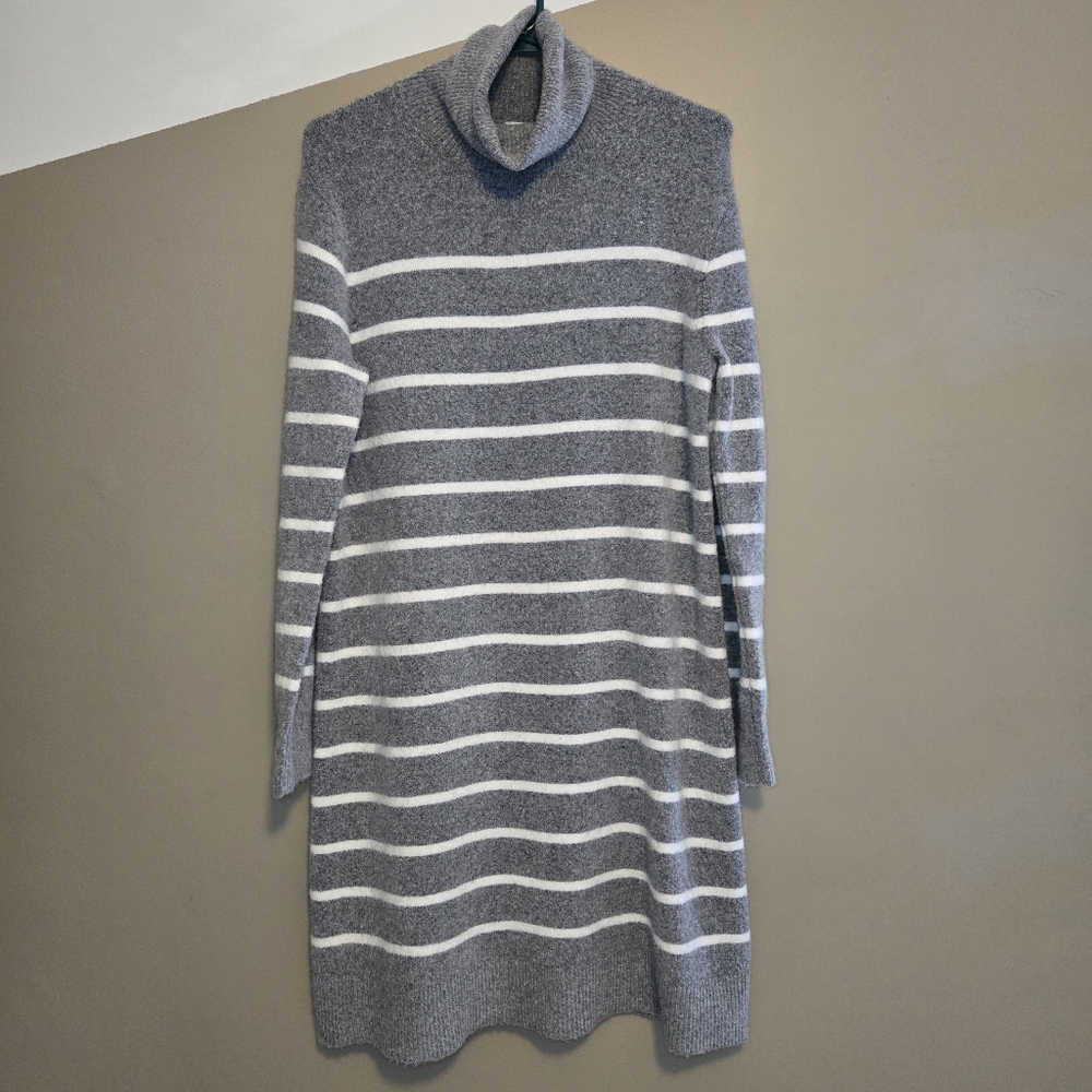 J. Crew Women's Sweater Dres Turtleneck Knit Gray White Stripes Size Small Soft